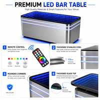 Table de bar mobile moderne en Corten, comptoir de bar à miroir infini LED avec éclairage 7 couleurs, table de pub en acier inoxydable pour club