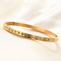 Bracelet jonc de luxe plaqué or pour femme, en acier inoxydable avec accent zircon, manchette fine, bijou élégant et tendance, cadeau