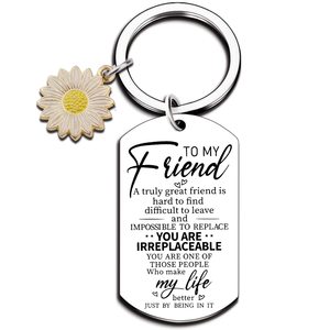 Porte-clés d'<span class=keywords><strong>amitié</strong></span> en acier inoxydable en gros, cadeau <span class=keywords><strong>pour</strong></span> bon ami, pendentif tournesol en métal, porte-clés de voiture en métal avec clip mousqueton - Product Image 6