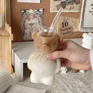 Botella de Vidrio de Borosilicato de 350 ml (12 oz) con Forma de Oso, Linda Botella de Vidrio para Beber, Copa de Vino, Maceta con Pajita de Vidrio - Product Image 6