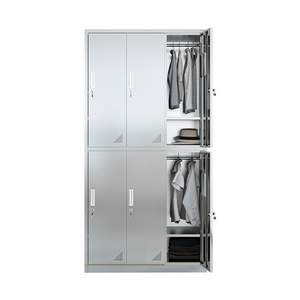Stainless Steel <b>Lockers</b> 4 Door 2 Compartment Rust Resistant Workshop Storage <b>Cabinet</b> With Recessed Handle Push Pull Type - Product Image 1