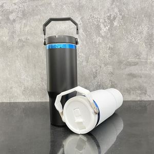 Gobelet isotherme 30 oz en acier inoxydable bleu plaqué, anti-fuite, avec paille rabattable, personnalisable avec logo, pour boissons froides, idéal pour gravure laser - Product Image 4