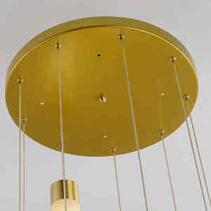Modern Gold Round Pendant <b>Light</b> With Cylindrical Shade LED Warm White 2700K For Living Room Large Size Adjustable Height - Product Image 5