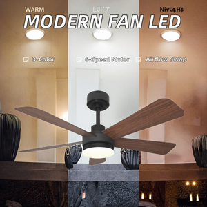 Ventilateur de plafond moderne à 3 pales en bois avec LED, télécommande, moteur DC 220V, noir, montage en suspension, éclairage intérieur pour salon - Product Image 2
