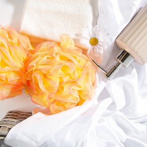 Premium Quality Color-<strong>Trimmed</strong> Edge Soft Touch Exfoliating Loofah Pouf Sponge Skin-Friendly Orange Shower Mesh <strong>Bath</strong> Ball Sponge - Product Image 6