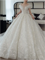 Robes de mariée de luxe scintillantes à col en V, manches longues, entièrement perlées, sur mesure, style Dubaï