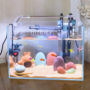 초백색 직사각형 유리 데스크탑 수족관 고선명 친환경 50L 소형 에코탱크 베타 물고기 금붕어 거북이 - Product Image 3