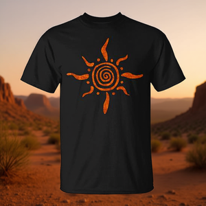 T-shirt Paleo Sun Spiral Petroglyph nera da uomo con design girocollo - Product Image 3