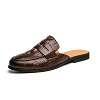 Babouches Homme en Cuir Noir PU – Mules Tendance Décontractées à Enfiler pour Hommes