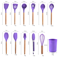 Ustensiles de cuisine en silicone pour boîte de cuisine Ustensiles de cuisine pour boîte Logo personnalisé Ensemble d'ustensiles en bois coloré