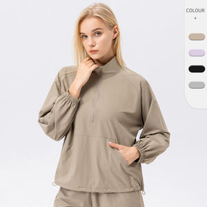 Top da donna a maniche lunghe con colletto in piedi sportivo e per il tempo libero con pantaloncini da corsa Set due pezzi per il Fitness - Product Image 1