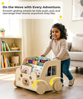 Étagère à livres roulante Little Bear, organisateur de livres en bois pour enfants avec roulettes, bibliothèque mobile pour enfants