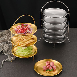 Estante de Almacenamiento Creativo Coreano de Acero Inoxidable de Tres y Cinco Niveles, Plato Metálico para Postres, Pasteles y Frutas, Plato para Barbacoa de Restaurante - Product Image 3