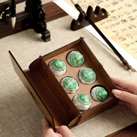 Boîte Cadeau Vide en Bambou/Bois pour Thé, Boîte de Rangement à 6 Compartiments pour Thé Pu'er, Boîte d'Emballage Mini en Forme de Livre pour Thé Vert et Orange, Idéale pour les Amateurs de Thé
