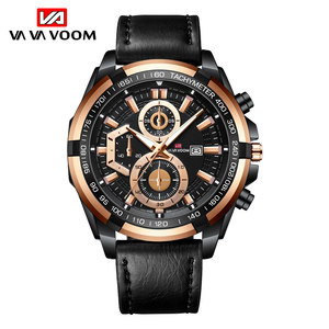 Luxury Mens Chronograph <b>Watch</b> Rose Gold Black <b>Case</b> Leather Strap Sport Wristwatch With Date For Me - Product Image 1