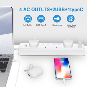 <span class=keywords><strong>Multiprise</strong></span> de protection contre les surtensions en cuivre 10A standard britannique avec protection contre la foudre, prévention des surcharges, sécurité enfant, EMC, prise UKCA, EAU, Royaume-Uni - Product Image 2