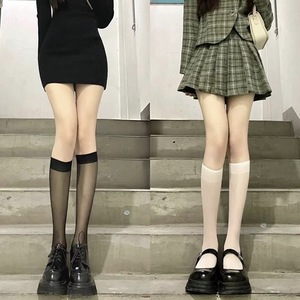Women's Mid Calf Stockings Thin Solid Color Anti Snagging Non Slip Skin Tone Black White JK Style For Youth - Product Image 2