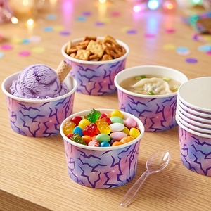 10 ciotole di <span class=keywords><strong>carta</strong></span> usa e getta con stampa viola a forma di fulmine, contenitori per snack e dessert per decorazioni da tavola per feste di compleanno e festività - Product Image 6