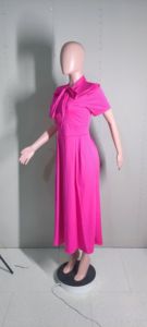 Abito da <span class=keywords><strong>Donna</strong></span> S-3XL con Volant, Elegante per Ufficio, Classico e Modesto, Rosa e Blu Navy, per Lavoro, Autunno ed Estate, Vestiti e Outfit - Product Image 4
