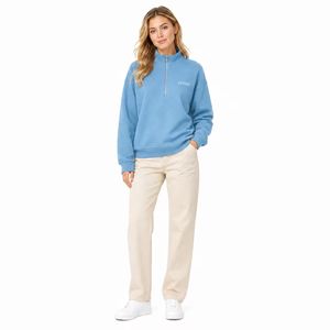 Envío Rápido En Stock Sudadera Oversize de Mujer con Media Cremallera, Color Liso, Forro Polar, Bordado, Estilo Urbano - Product Image 3