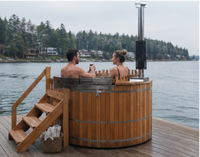 Bain à remous extérieur en bois de cèdre sur mesure avec poêle à bois – Baignoire ronde en bois pour hôtel, complexe hôtelier, jardin et loisirs