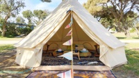 Tente de camping familiale de luxe, tente indienne en tissu Oxford pur coton, tente cloche à vendre