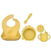 Ensemble de 4 pièces en silicone pour l'alimentation de bébé : bavoir, bols, tasse, cuillère, accessoires d'alimentation, sans BPA, assiette antidérapante en silicone pour bébé