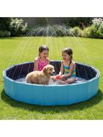 Piscine pliable pour animaux de compagnie avec arroseurs, tapis aquatique gonflable sans gonflage pour enfants, pour chiens et baignades en extérieur