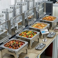 Nouveau service de chafing dishes de luxe en verre pour restaurant, ensemble de 6L pour buffet, chauffe-plats noirs pour la restauration