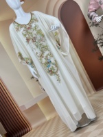 Abaya musulmane deux pièces en mousseline et satin blancs, prix d'usine, avec broderies et perles exquises, kaftan, robe maxi arabe pour femmes