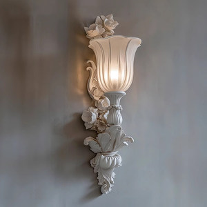 French Style <b>Wall</b> Lamp Cream Color Floral Design Led <b>Light</b> Source E14 Bulb Base For Living Room Entryway Hallway Lighting - Product Image 1