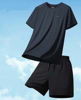 Ensemble T-shirt et short pour homme à manches courtes imprimé, séchage rapide, col rond, taille à cordon, tissu respirant en nylon et élasthanne, vêtements décontractés