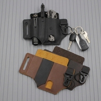 Étui de protection EDC portable en cuir véritable, pochette de ceinture multifonctionnelle pour couteau pliant et lampe torche, vente en gros