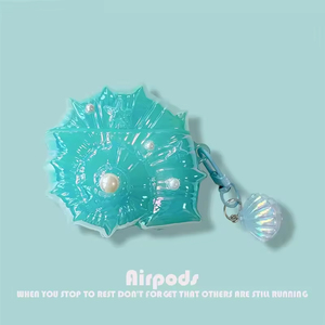 Étui pour écouteurs <span class=keywords><strong>AirPods</strong></span> 4 3 2 1 Pro Pro2, <span class=keywords><strong>coque</strong></span> en silicone 3D en forme de coquille de perle, boîte de protection pour écouteurs avec pendentif - Product Image 3