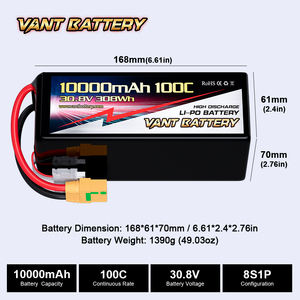 VANT FPV 드론 배터리 10000mAh 30.8V 100C 8S HV 리포 배터리 팩, FPV RC UAV 및 차량용 빠른 배송 리포 배터리 팩 - Product Image 4
