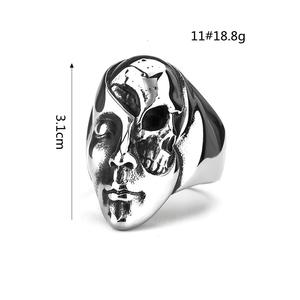 Stainless Steel <b>Ring</b> Men Punk Half Skull Face Hip Hop Geometric Design Gift Jewelry - Product Image 5