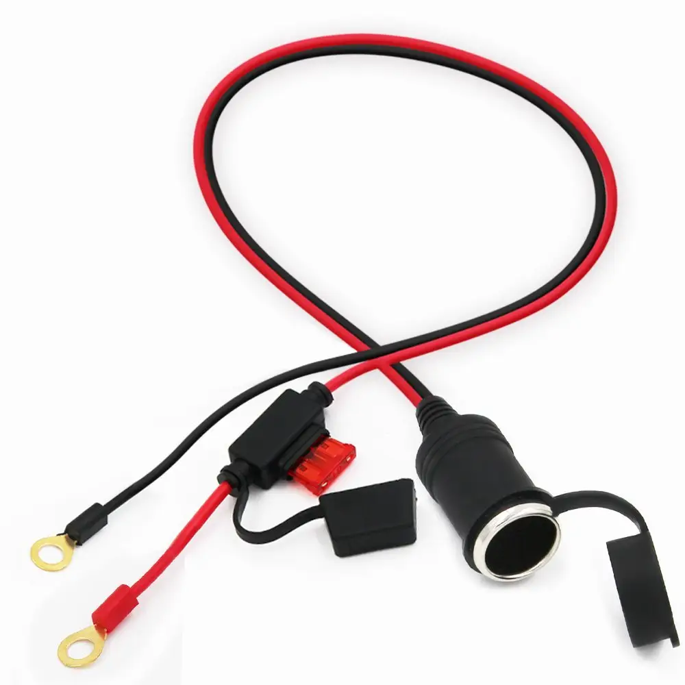 3ft 15a Zekering 12V-24V Auto Vrouwelijke Sigarettenaansteker Naar O Ring Oogje Terminal Harnas Verlenging Batterij Lading Auto Jumper Kabel