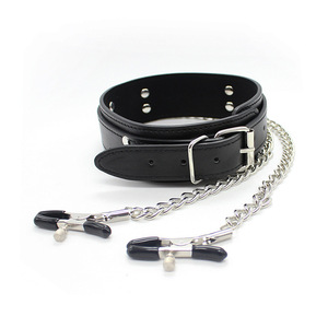 Collar de sujeción erótico para adultos, entrenamiento SM, bondage, collar de cadena de PU, pinzas para pezones, juguetes sexuales para parejas. - Product Image 5
