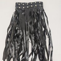 Lencería de Cuero Estilo Gótico Punk, Disfraz de Bondage SM con Falda Corta con Borlas y Liguero - Logotipo Personalizable