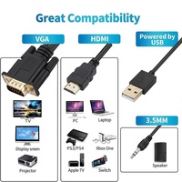 Kualitas Tinggi 1080P untuk Kabel Konverter Koaksial VGA PVC Twisted Pair Berlapis Emas Jack Audio 3.5MM Catu Daya USB untuk PC Laptop