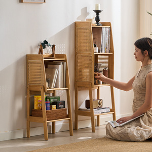 Zhui Zhu Bookshelf Freestanding Rattan Storage Cabinet Space Saving <b>Bookcase</b> For Living Room Or Office - Product Image 3