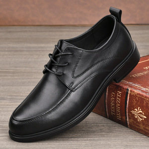 <b>Men</b> Genuine Leather Round Toe Oxfords Lace-up Anti-Slippery Office Career <b>Dress</b> Shoes All Seasons Rubber Outsole - Product Image 1