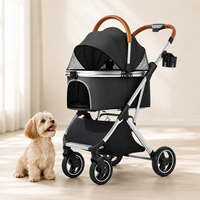 Poussette pour animaux de compagnie en aluminium Oxford imperméable et détachable, cadre pliable, roues tout-terrain, transporteur à un clic pour chiens et chats, vente en gros