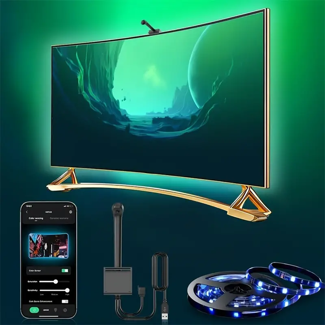 5M Copper TV PC Backlight Strip with USB Tuya Sync Screen LED Smart Ambient Light Camera SMD5050 RGBIC Dimmable