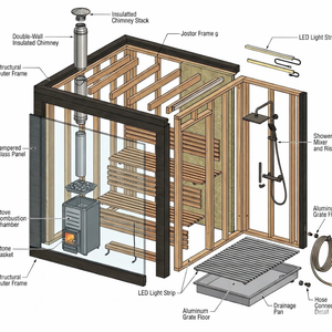 Sauna traditionnel en bois de cèdre rouge canadien de haute qualité, à vapeur sèche, pour l'extérieur, avec combustion de bois, sauna humide traditionnel à vapeur chaude - Product Image 3