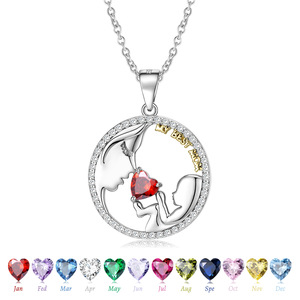 Collier en argent sterling 925 « Ma meilleure maman » avec pendentif silhouette mère-enfant et pierre de naissance interchangeable, cadeau pour maman - Product Image 1