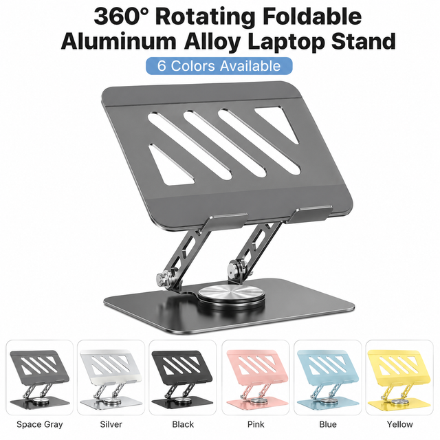 360° Rotating Laptop Stand Aluminum Alloy Foldable Height Adjustable for Laptop iPad Tablet Multiple Color Options OEM ODM
