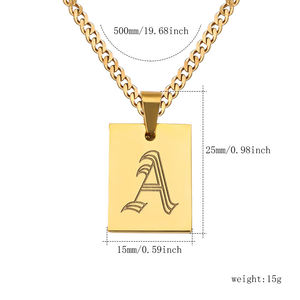 Collar con alfabeto inicial chapado en oro personalizado para hombre y mujer, letra grabada en inglés antiguo, collar con placa de acero inoxidable de 18k - Product Image 6