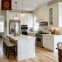 Cuisine sur mesure en bois massif en forme de U, ensemble complet de meubles de cuisine en chêne avec îlot, fournisseur de rénovation complète de la maison