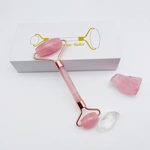Rodillo de Jade de Cuarzo Rosa Natural de Doble Cabeza para Masaje Facial, Venta Caliente - Product Image 1